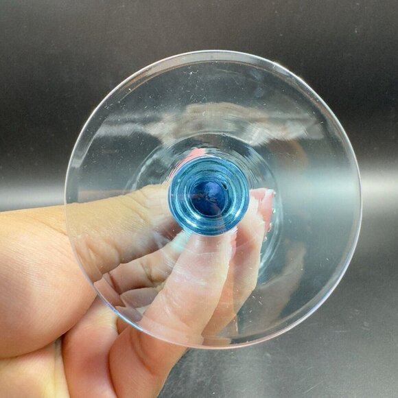 Antique Tiffin Franciscan Tall Blue Stem 2 Glasses Etched Manganese 365nm UV - Picture 8 of 15